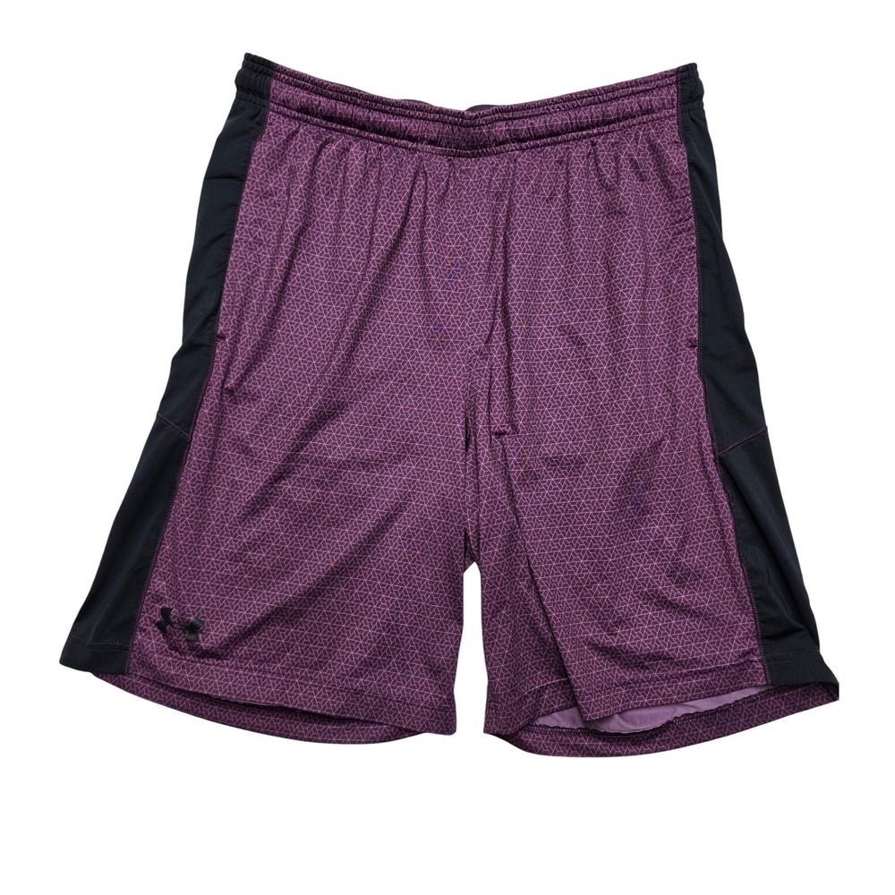 Under Armour HeatGear Athletic Shorts Purple Geometric Print Mens Large Gorpcore